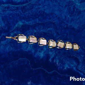 MARHILL Mother of Pearl Link Vintage Women Bracelet Pearl Silver 8 inches